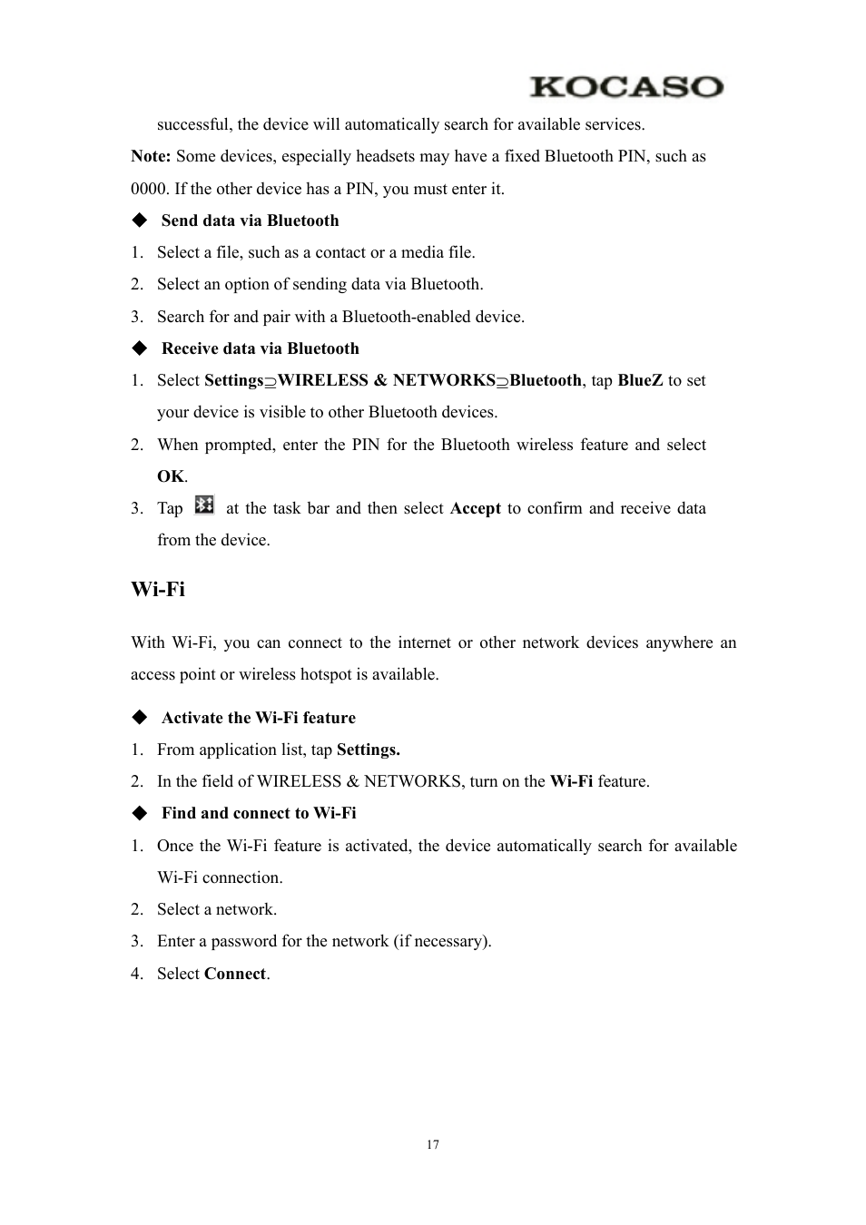 Wi-fi | KOCASO Kmini User Manual | Page 19 / 22