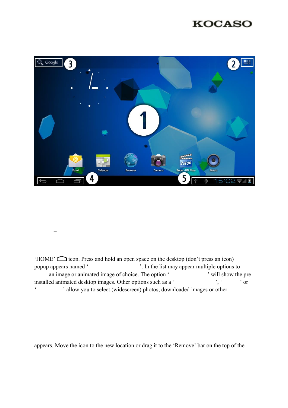 0 introduction to google android 4.0, 1 the desktop | KOCASO M1062 User Manual | Page 4 / 14