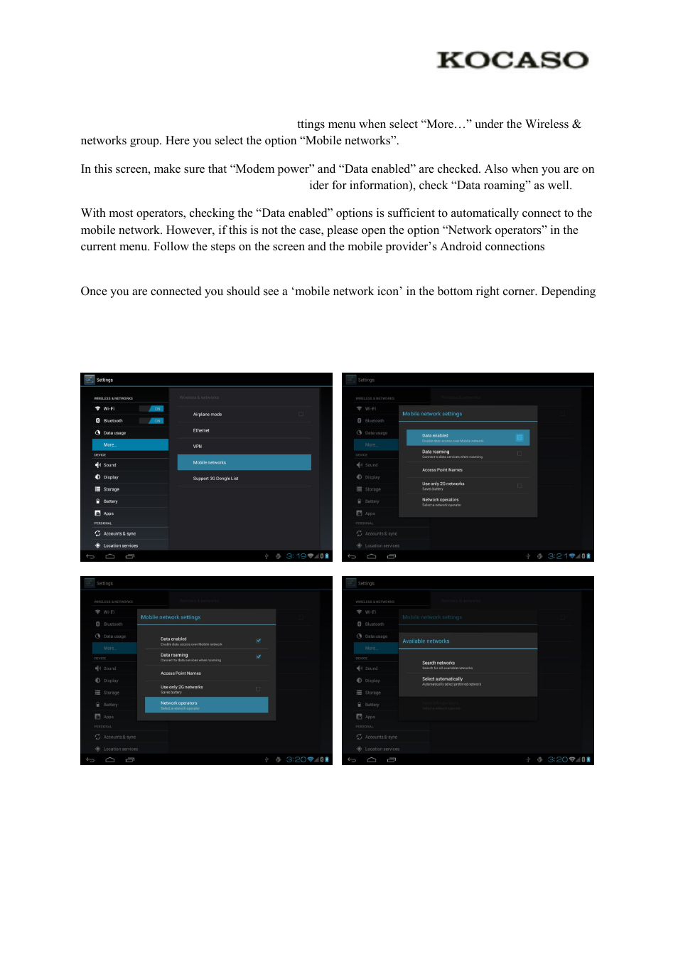 4 enabling 3g on your tablet (optional) | KOCASO M1066 User Manual | Page 11 / 14