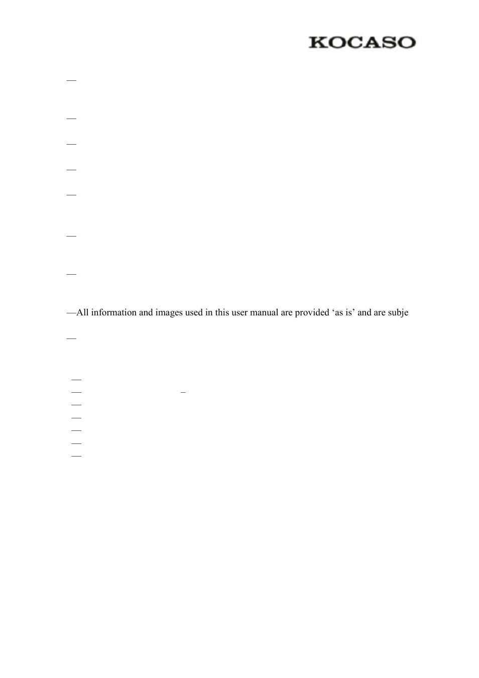 General notices for use, Disclaimer, Box contents | KOCASO M1066 User Manual | Page 2 / 14