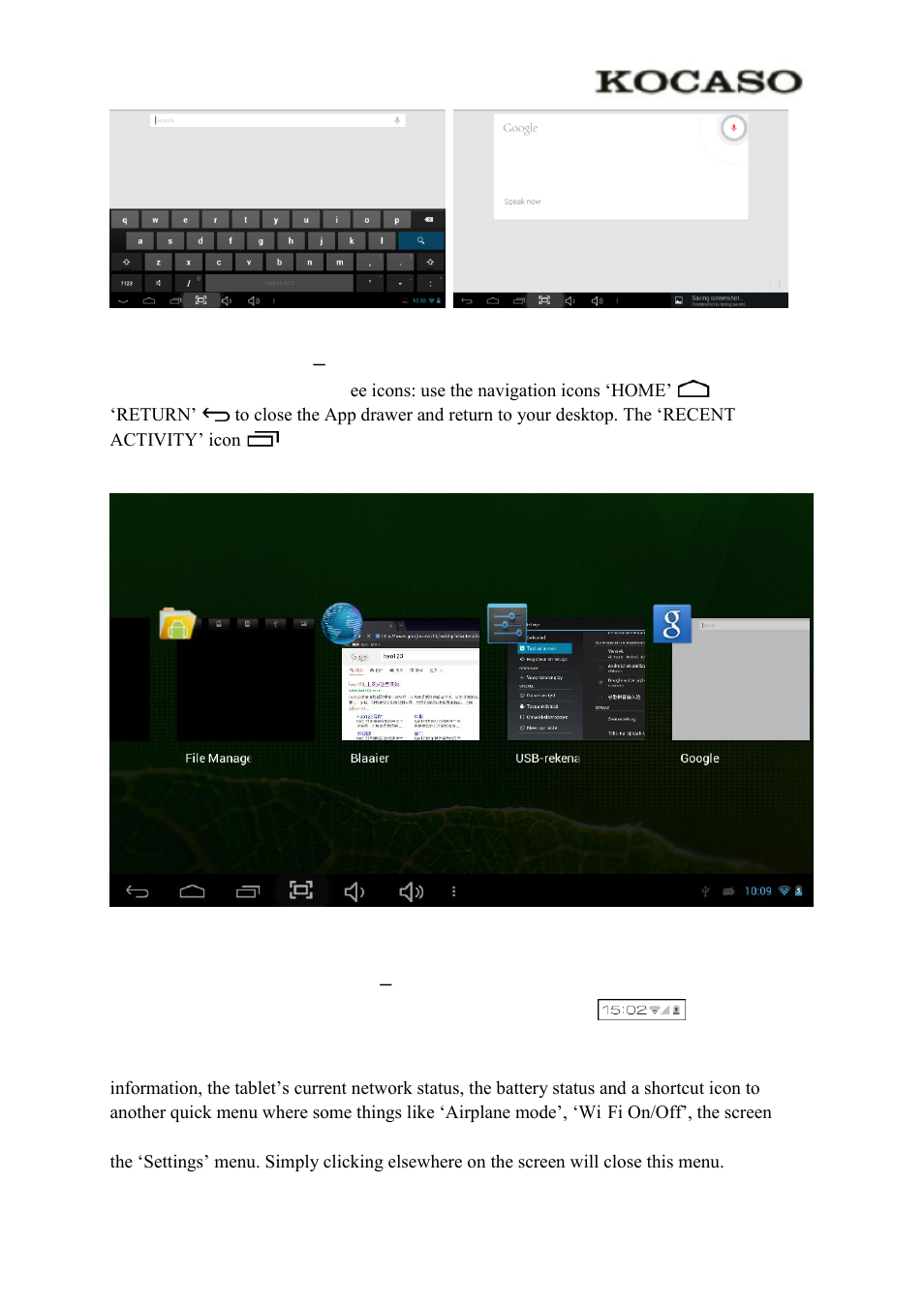 4 navigation icons – bottom left of the screen | KOCASO M1066 User Manual | Page 6 / 14