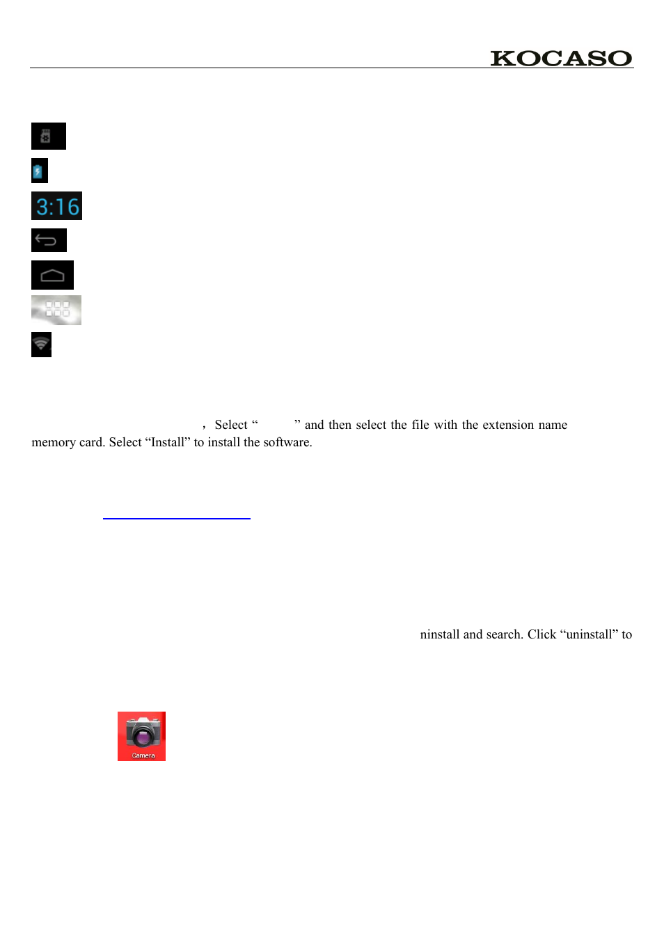 2 task bar, 3 install and uninstall, 3 camera | KOCASO M1068 User Manual | Page 7 / 12