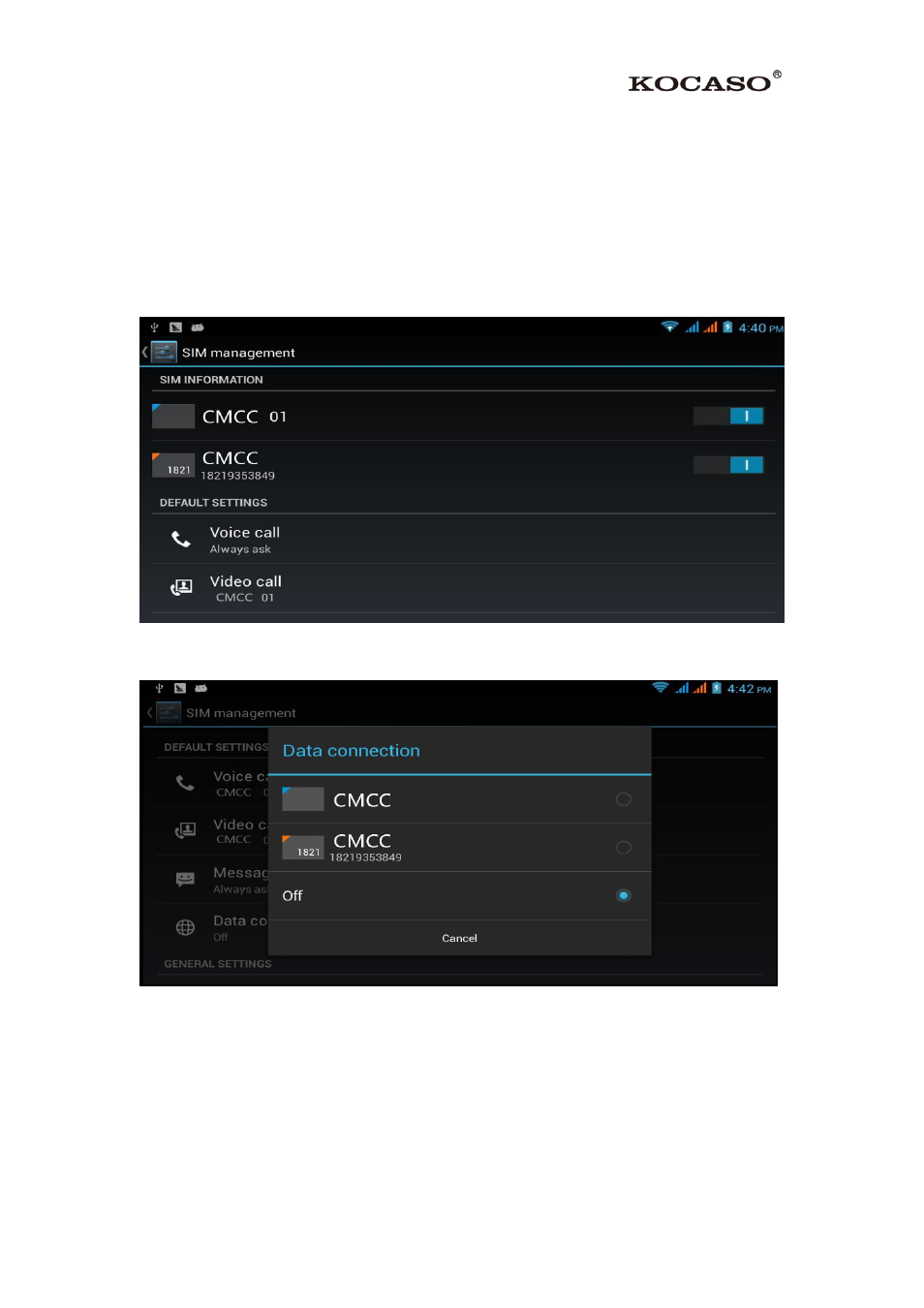 4 basic setting, 1 sim management | KOCASO M6200 User Manual | Page 15 / 61