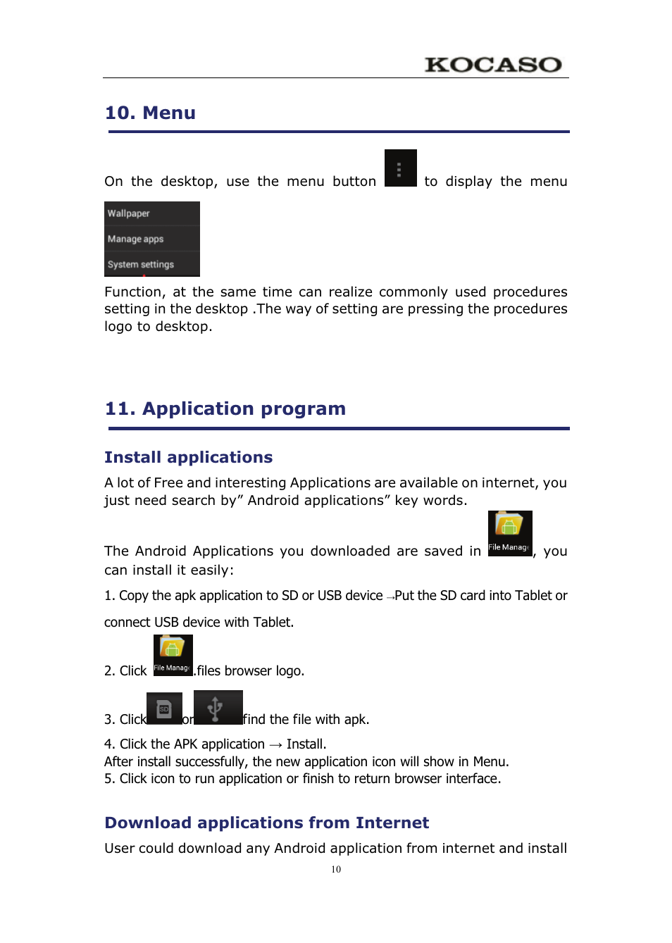 Menu, Application program | KOCASO M750 User Manual | Page 15 / 36