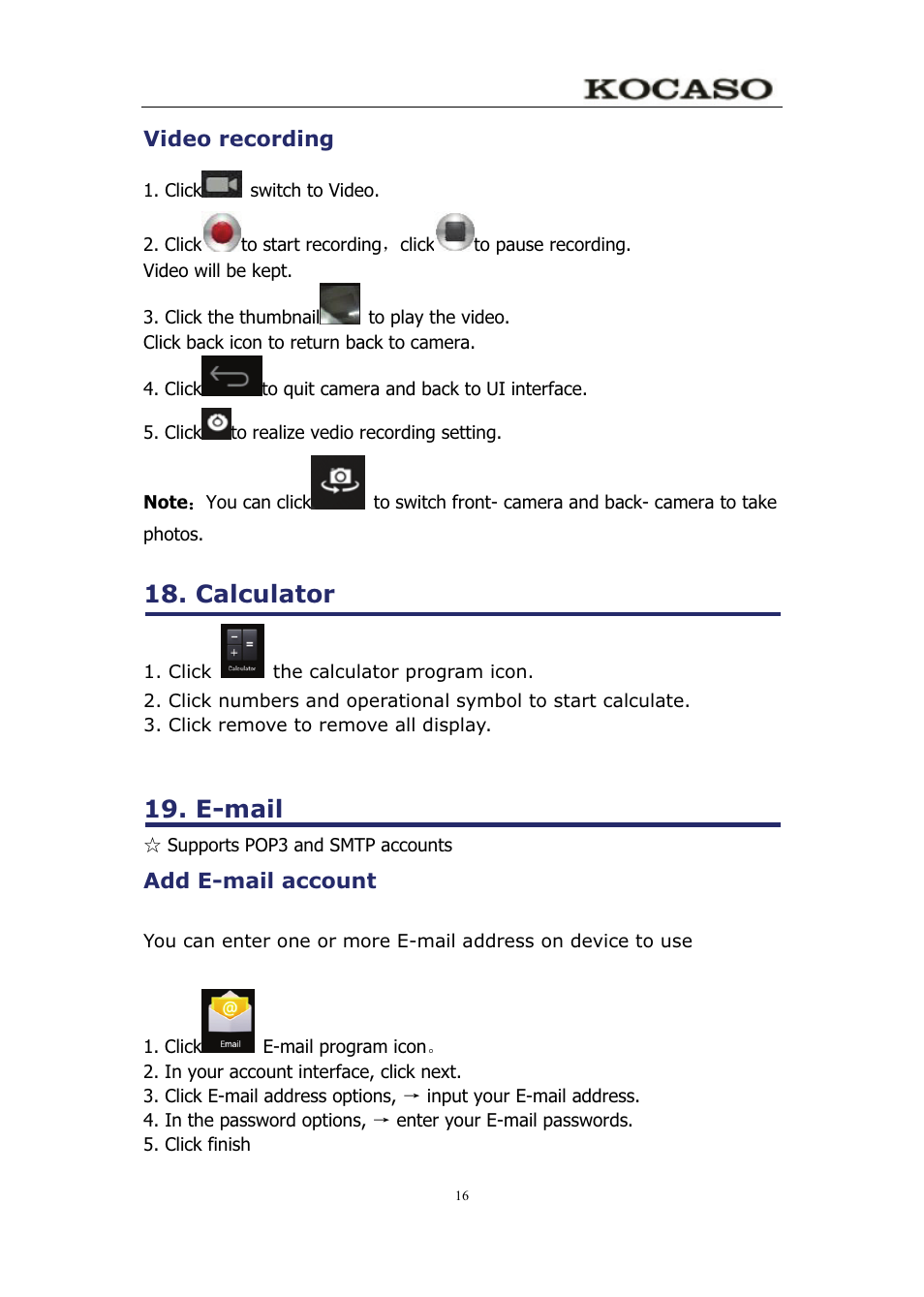 Calculator, E-mail | KOCASO M750 User Manual | Page 21 / 36