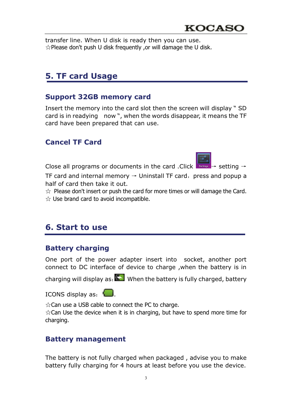 Tf card usage, Start to use | KOCASO M750 User Manual | Page 8 / 36