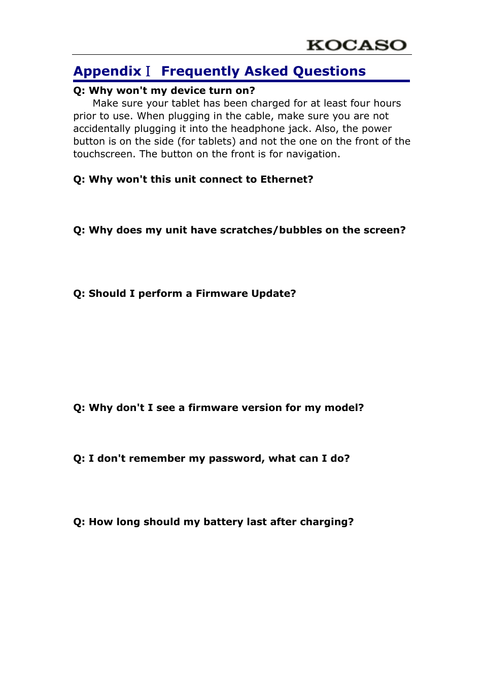 Appendix Ⅰ frequently asked questions | KOCASO M752 User Manual | Page 29 / 32