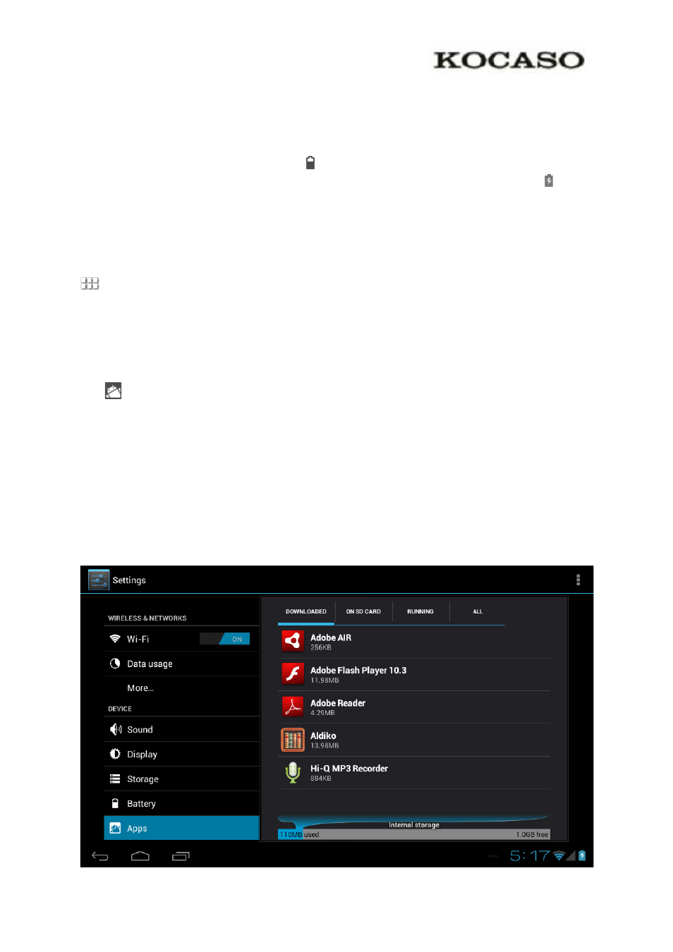 General operation, 1 battery status / charging your tablet, 2 installing apps | 3 administer / remove apps | KOCASO M752H User Manual | Page 7 / 13