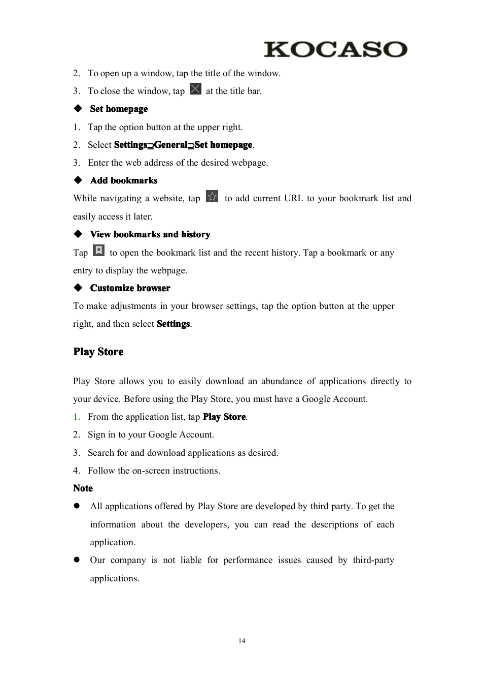 Playstore, Play store | KOCASO M756 User Manual | Page 16 / 28