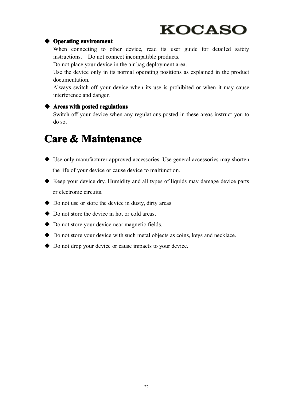 Care&maintenance, Care, Maintenance | KOCASO M756 User Manual | Page 24 / 28