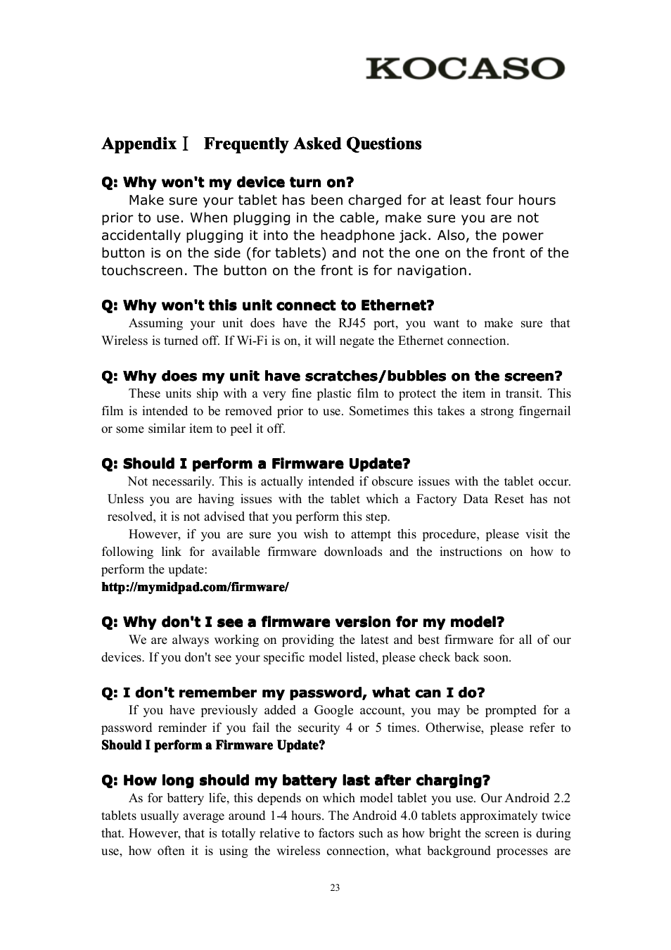 AppendixⅠfrequentlyaskedquestions, Appendix, Appendix Ⅰ frequently | Frequently, Frequently asked, Asked, Asked questions, Questions | KOCASO M756 User Manual | Page 25 / 28