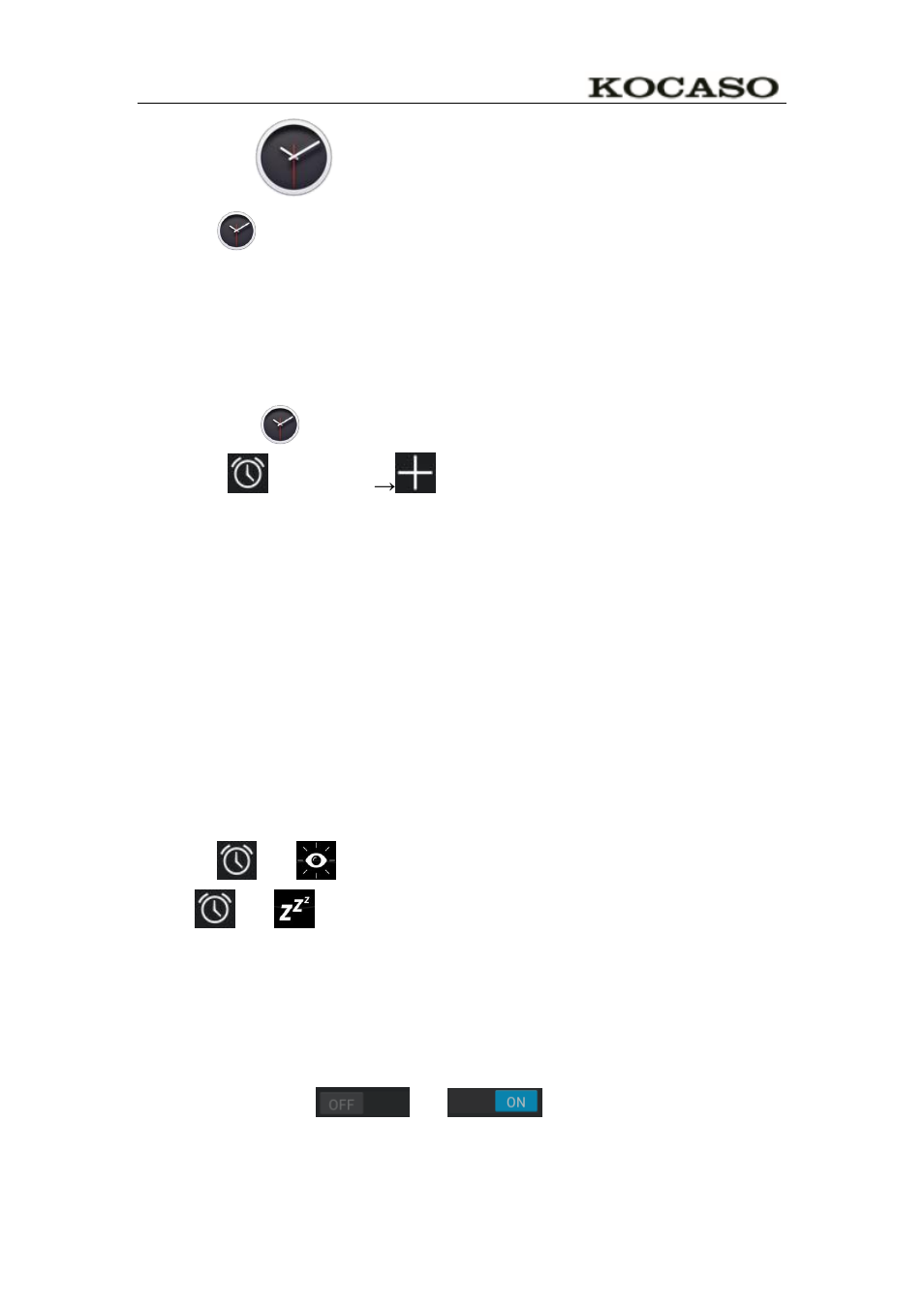 13 clock, Alarm, Add alarm | Shut off alarm alert, Turn alarm on | KOCASO M766 User Manual | Page 18 / 41