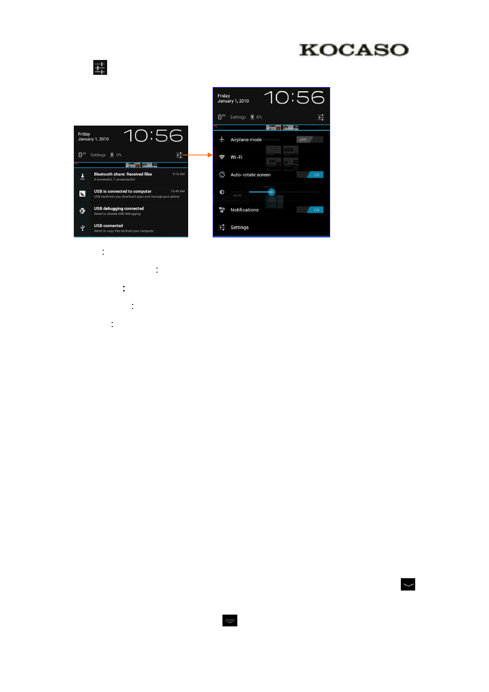 Auto rotation lock & unlock the screen enter text, Auto rotation, Lock & unlock the screen | Enter text | KOCASO M7850 User Manual | Page 6 / 23