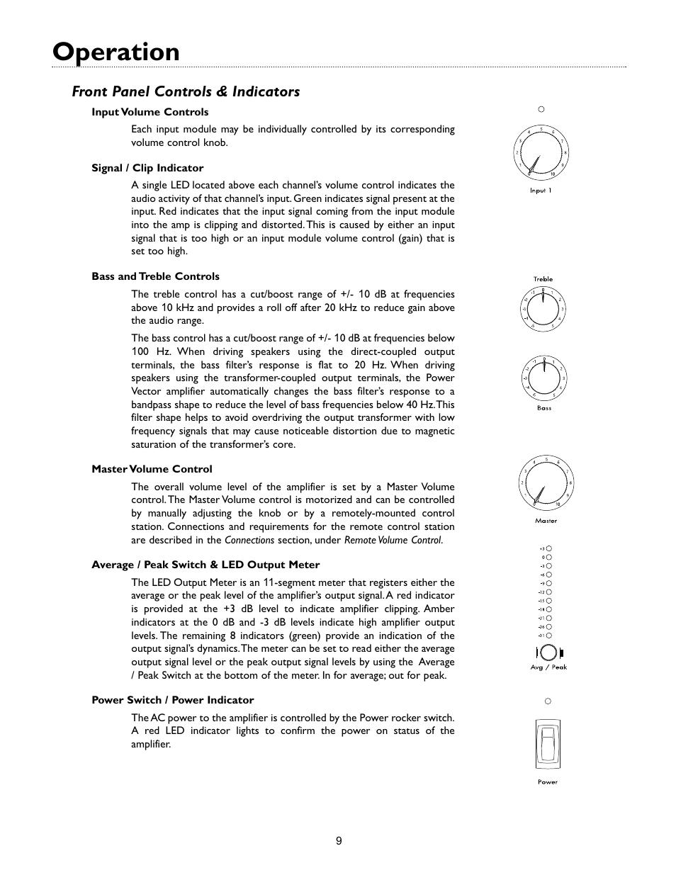 Operation, Front panel controls & indicators | Bogen V35 User Manual | Page 11 / 16