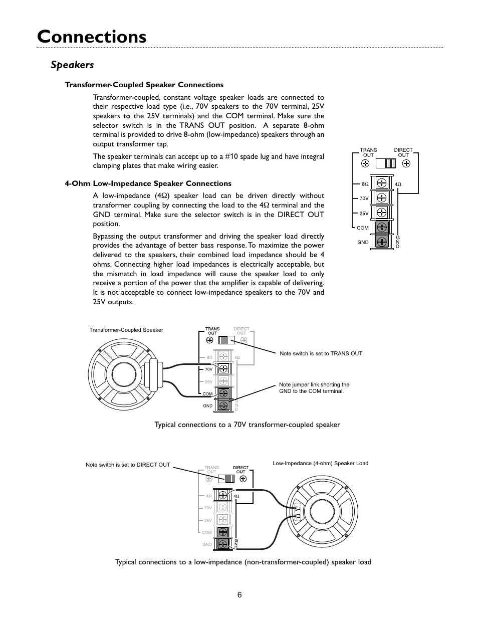 Connections, Speakers | Bogen V35 User Manual | Page 8 / 16