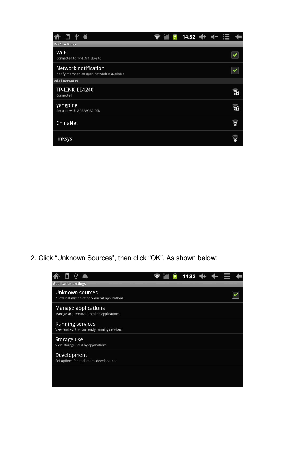 G-sensor calibration, Applications install and uninstall | KOCASO M830 User Manual | Page 9 / 17
