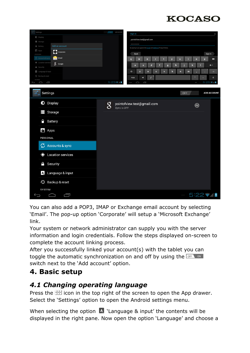 Basic setup, 1 changing operating language | KOCASO M836 User Manual | Page 9 / 12