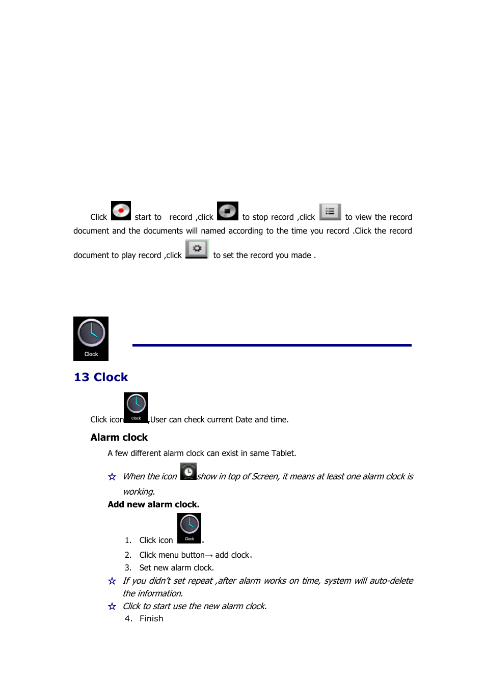 13 clock, Alarm clock | KOCASO M9000 User Manual | Page 14 / 28