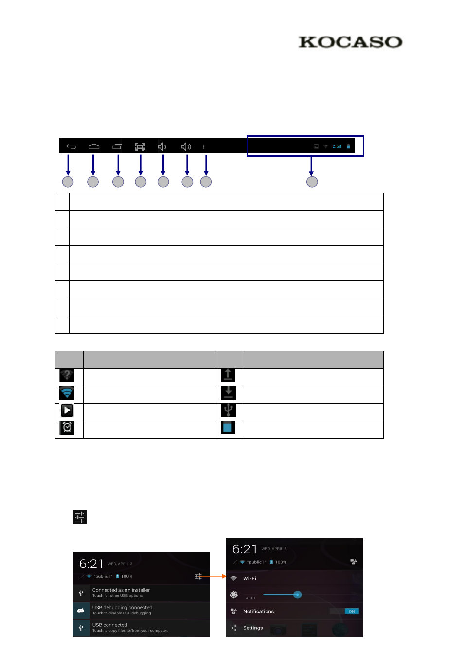 Task bar, Notification panel | KOCASO M9300 User Manual | Page 5 / 20