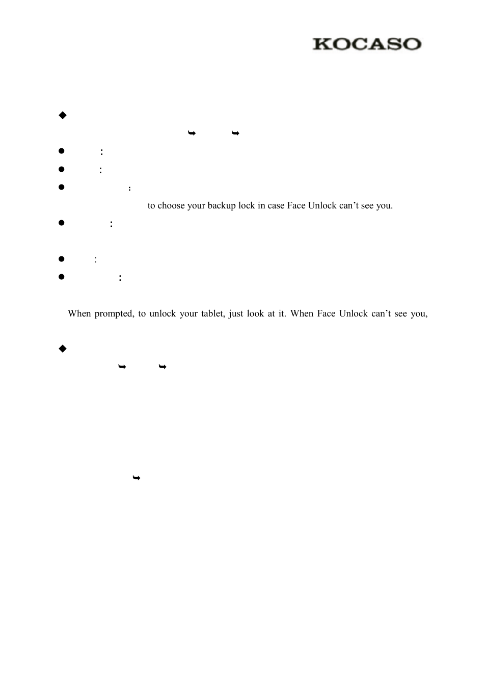Security, Reset tablet | KOCASO M9300 User Manual | Page 7 / 20