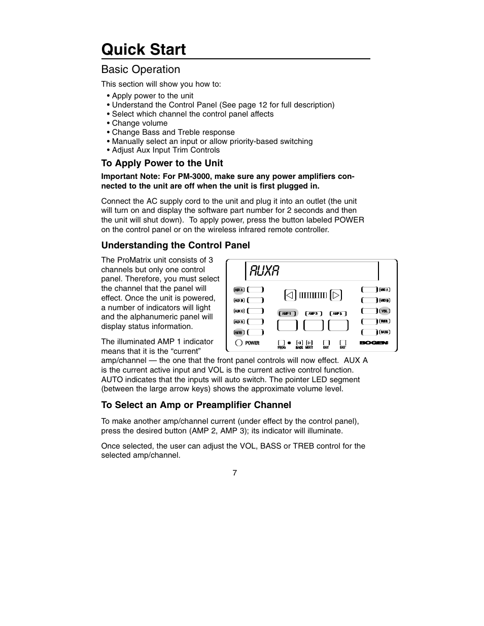 Quick start, Auxa | Bogen PM-3180 User Manual | Page 13 / 50