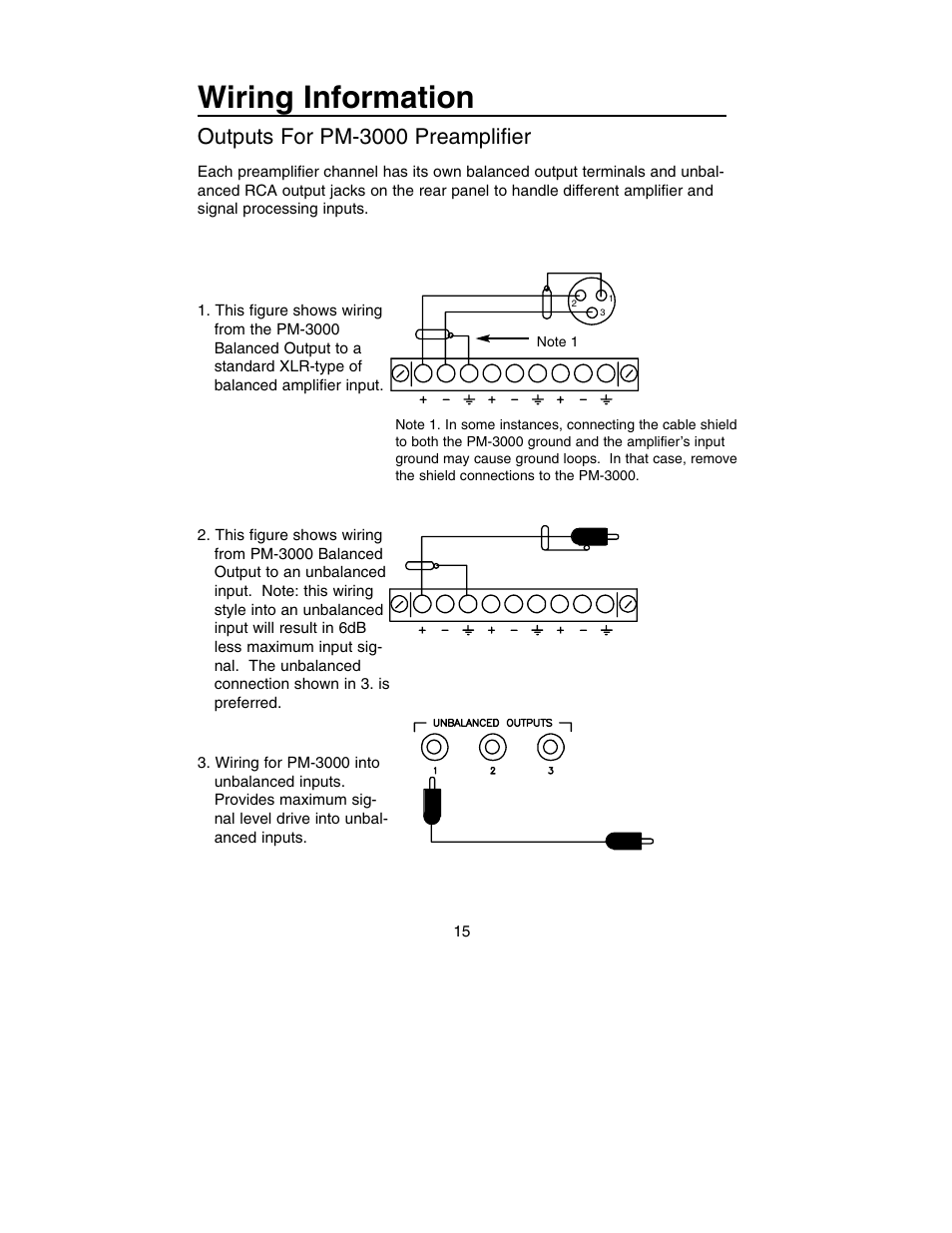 Wiring information, Outputs for pm-3000 preamplifier | Bogen PM-3180 User Manual | Page 21 / 50