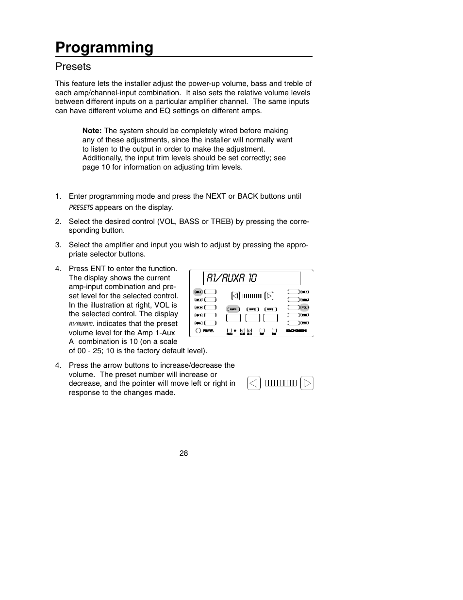 Programming, A1/auxa 10, Presets | Bogen PM-3180 User Manual | Page 34 / 50