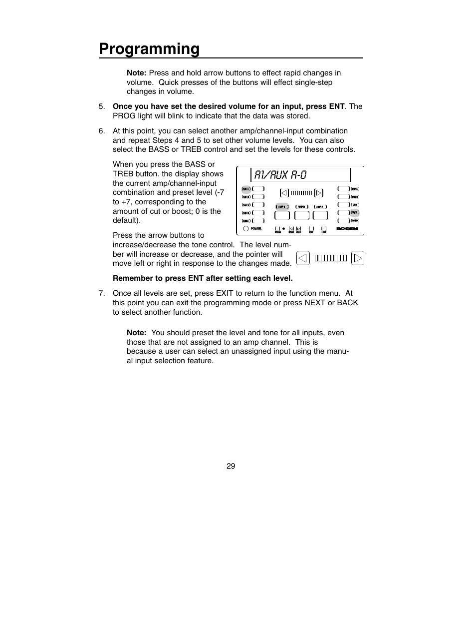 Programming, A1/aux a-0 | Bogen PM-3180 User Manual | Page 35 / 50