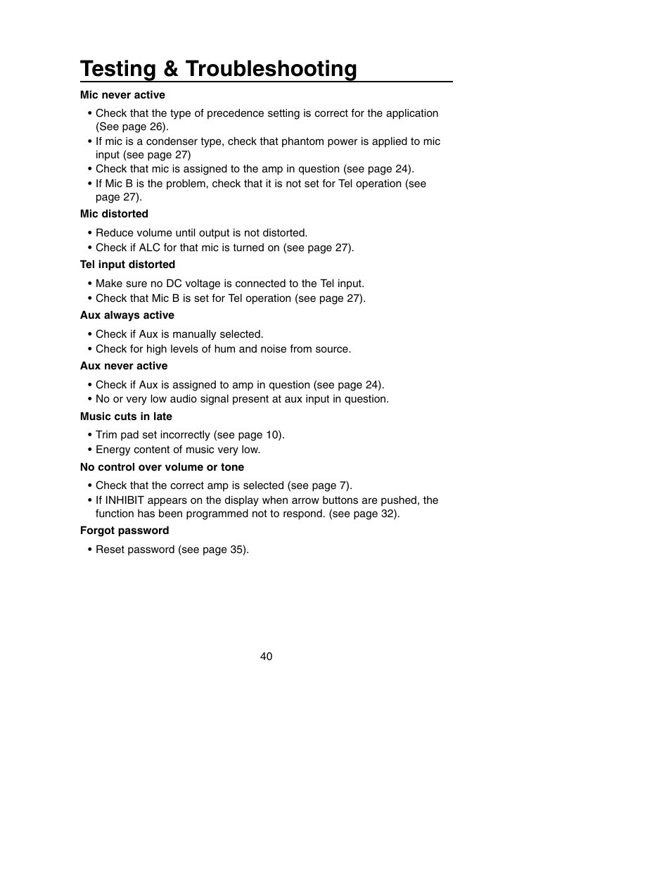 Testing & troubleshooting | Bogen PM-3180 User Manual | Page 46 / 50