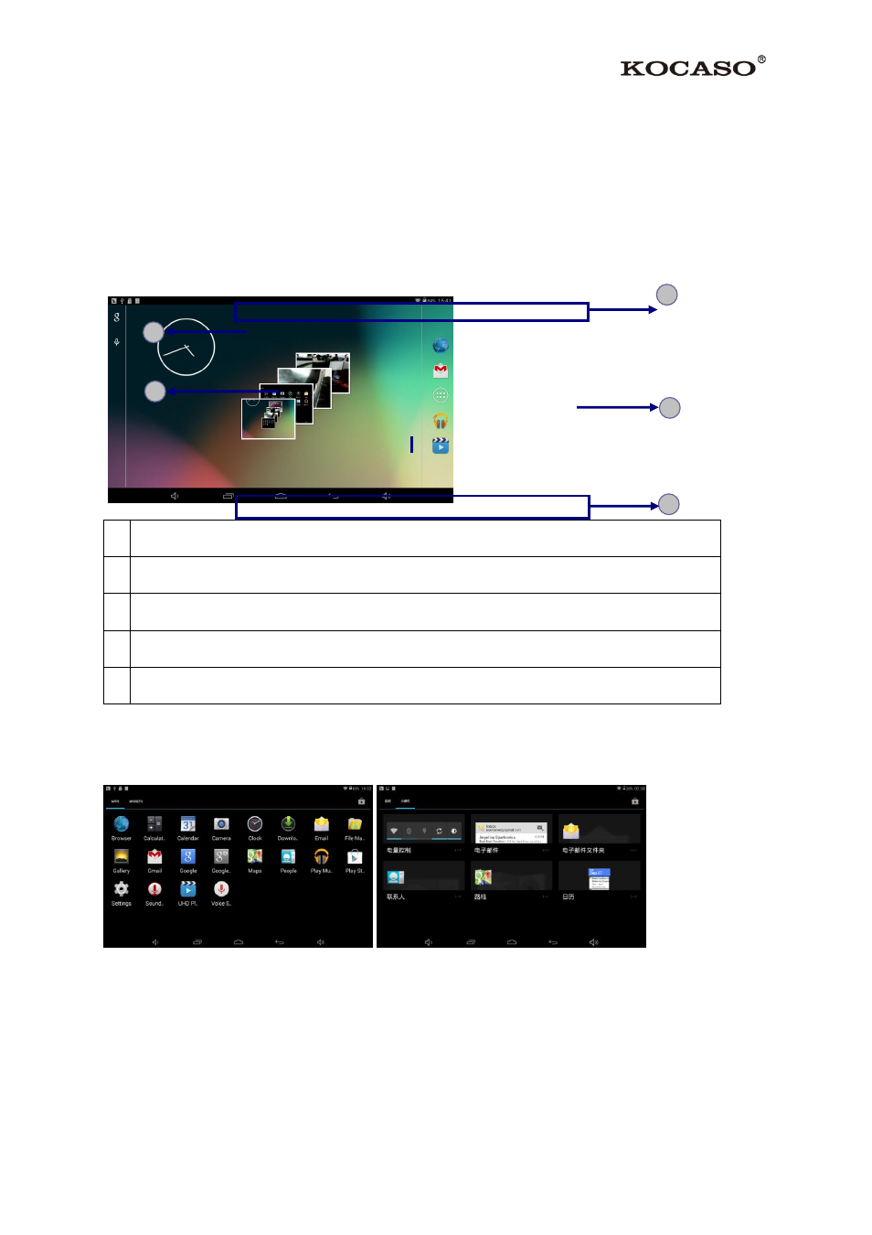0 introduction to google android 4.4, 1 home screen, 2 add items to the home screen | KOCASO SX9720 User Manual | Page 4 / 23