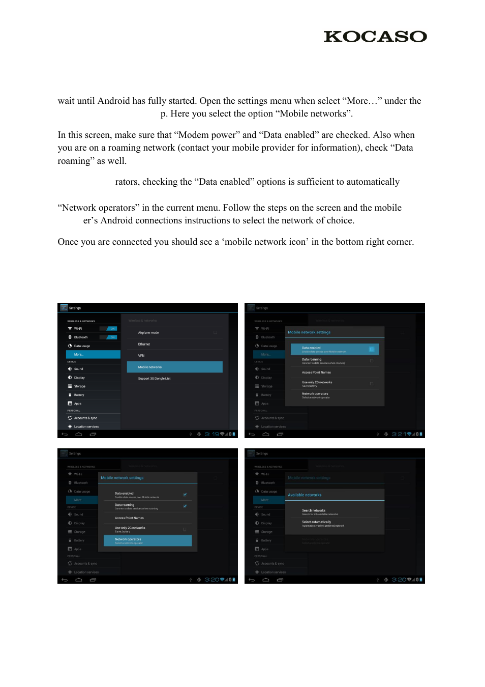 4 enabling 3g on your tablet (optional) | KOCASO SX9730 User Manual | Page 12 / 15