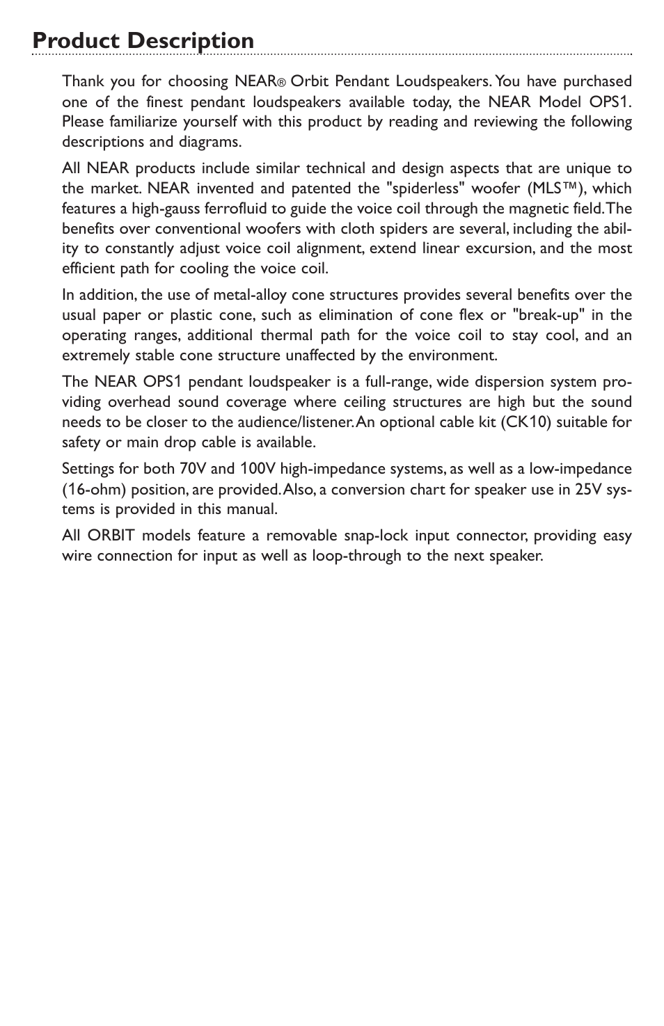 Product description | Bogen NEAR ORBIT OPS1 User Manual | Page 2 / 8