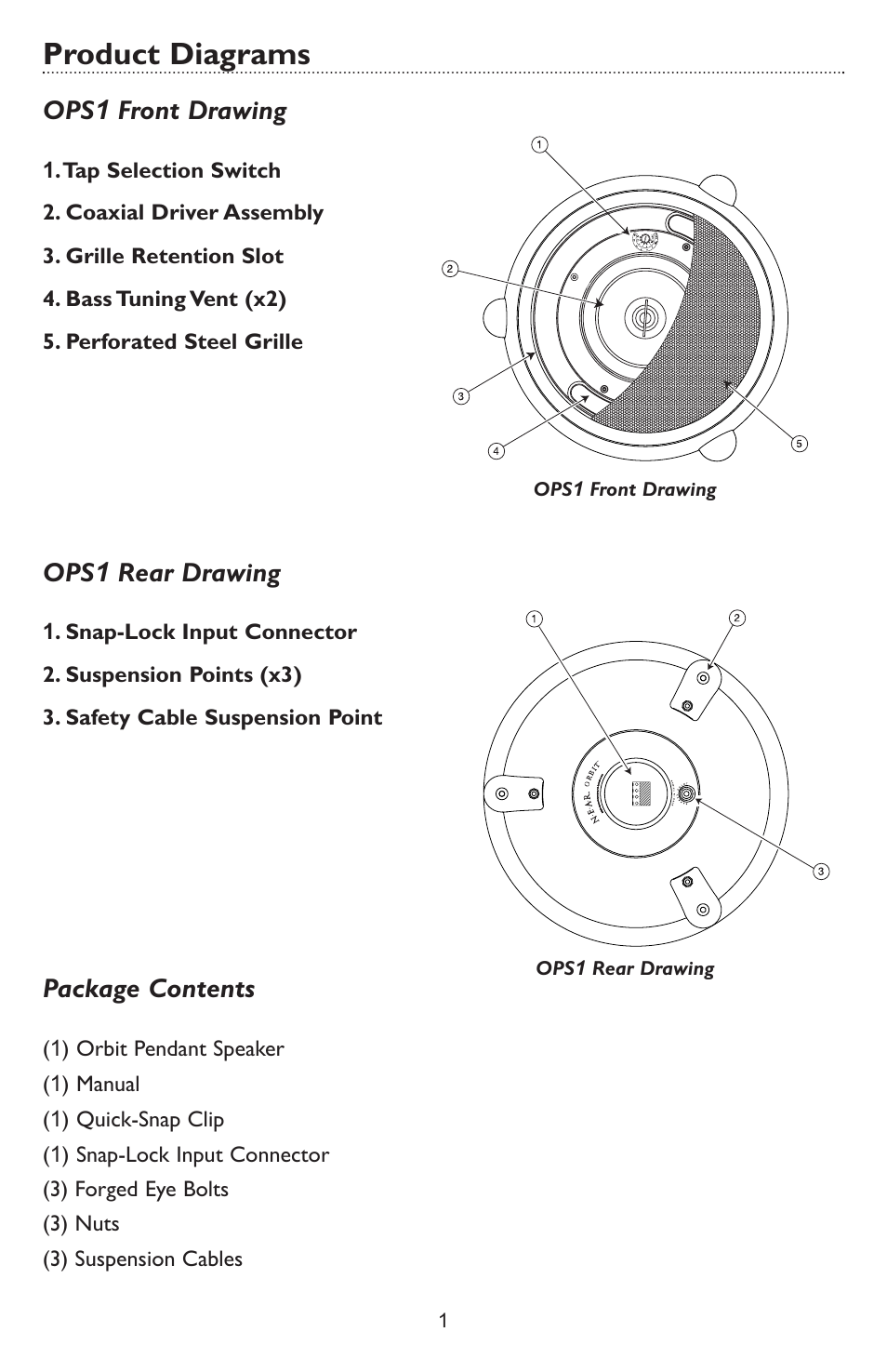 Product diagrams | Bogen NEAR ORBIT OPS1 User Manual | Page 3 / 8