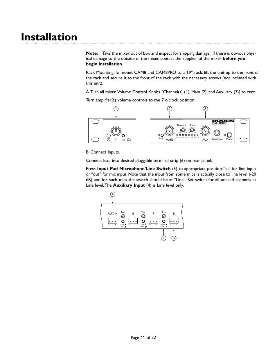 Installation, Page 11 of 32 | Bogen CAM8 User Manual | Page 11 / 32