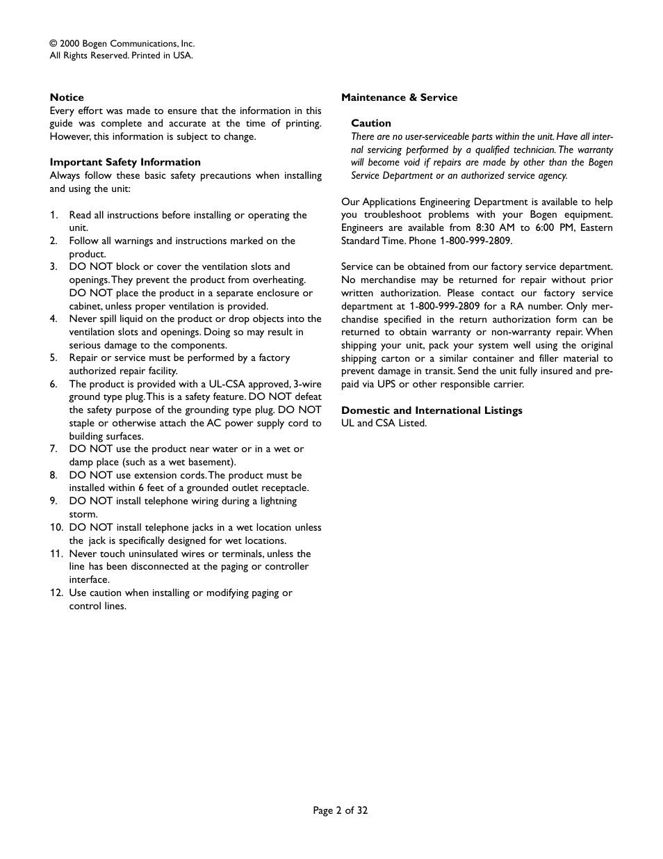 Bogen CAM8 User Manual | Page 2 / 32