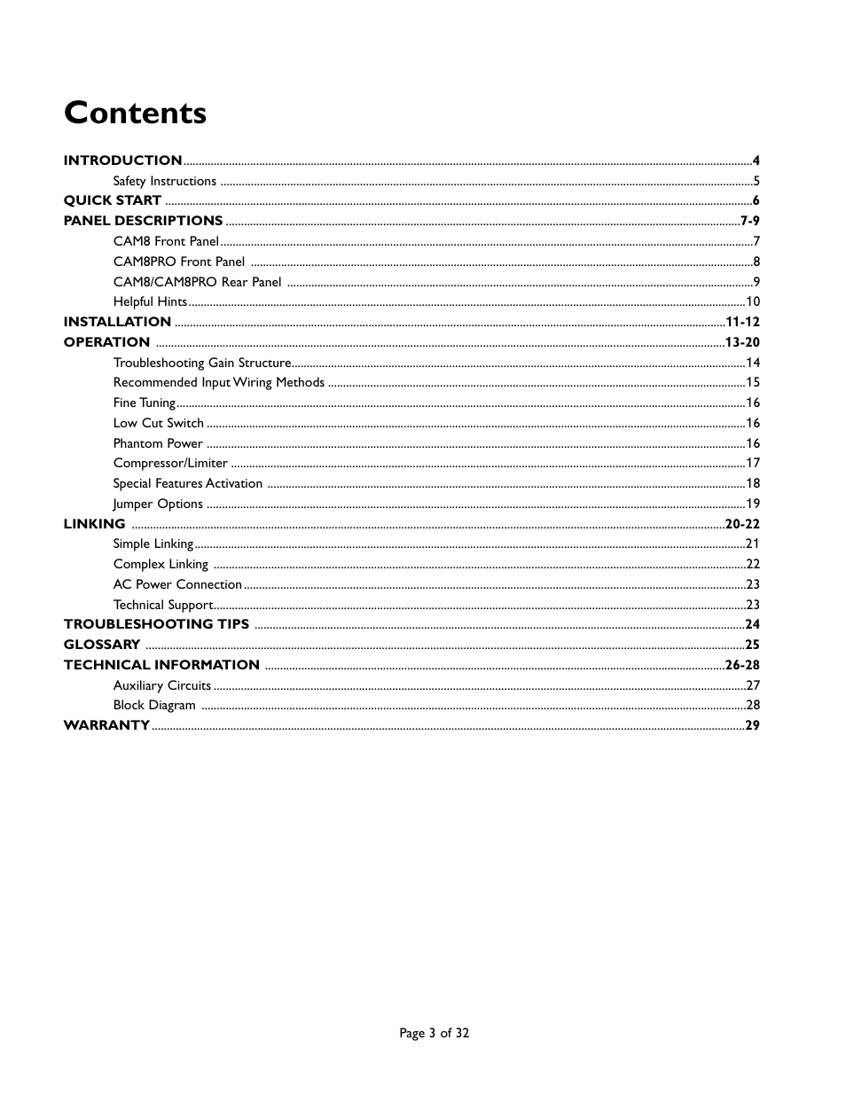 Bogen CAM8 User Manual | Page 3 / 32