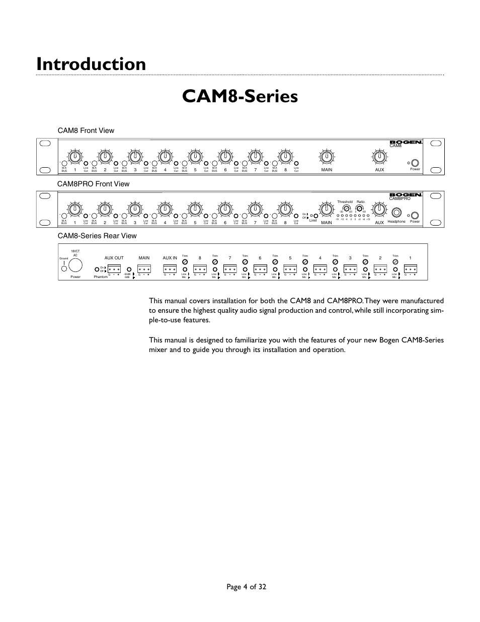 Introduction, Cam8-series, Page 4 of 32 | Bogen CAM8 User Manual | Page 4 / 32