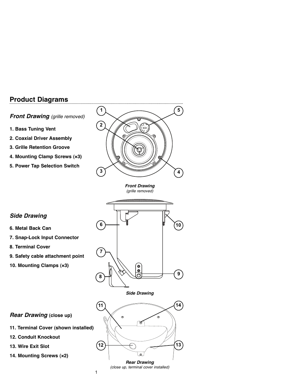 Product diagrams | Bogen HFSF1 User Manual | Page 3 / 8