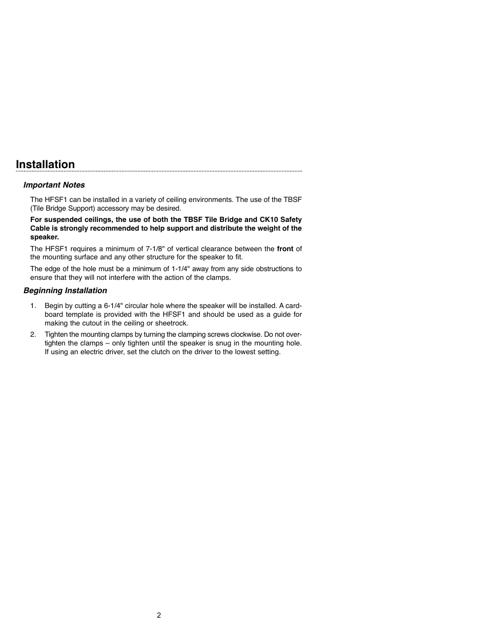 Installation | Bogen HFSF1 User Manual | Page 4 / 8
