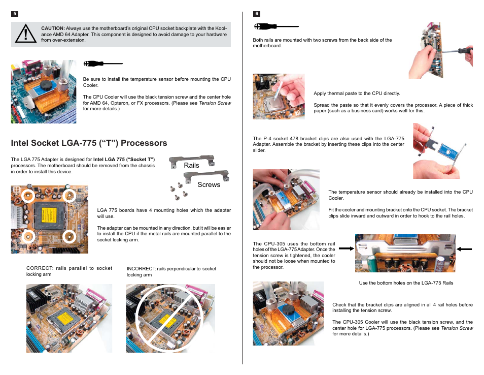 Intel socket lga-775 (“t”) processors | Koolance CPU-305-V10 User Manual | Page 3 / 3