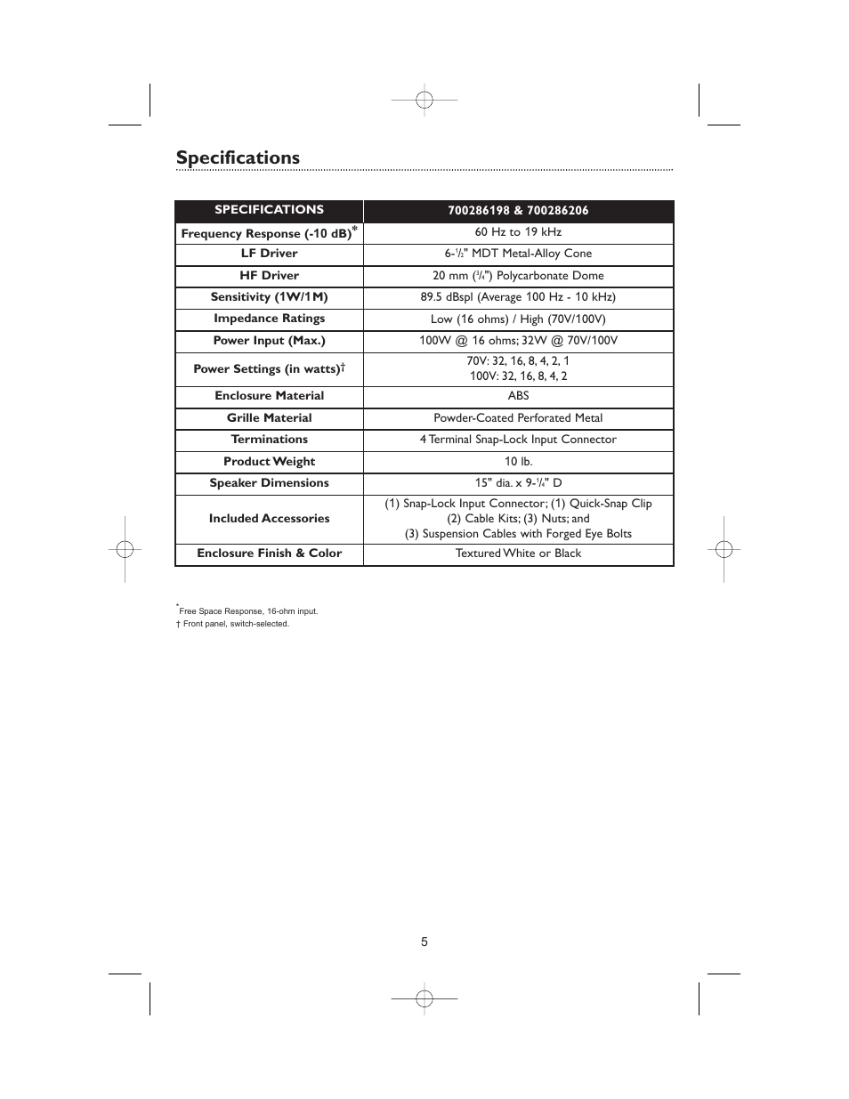 Specifications | Bogen 700286206 User Manual | Page 7 / 8