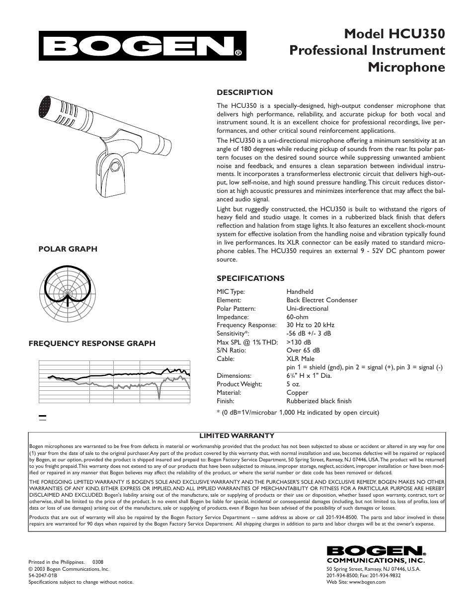 Bogen HCU350 User Manual | 1 page