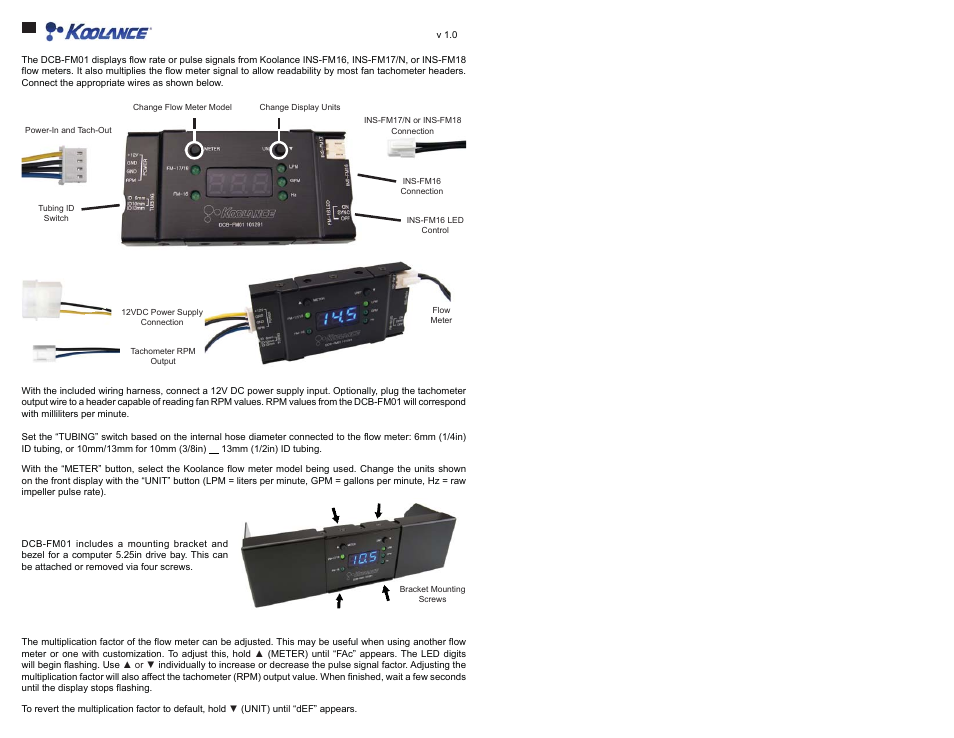 Koolance DCB-FM01 User Manual | 1 page