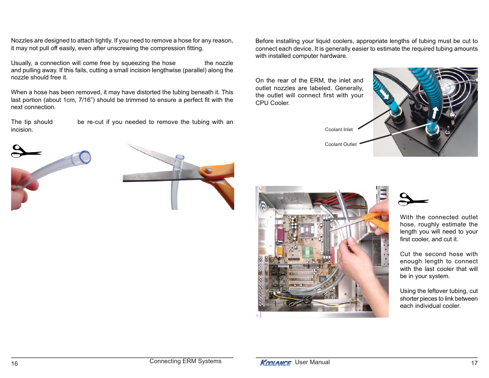 Disconnecting hoses hose lengths | Koolance ERM-2K3UCU User Manual | Page 12 / 17