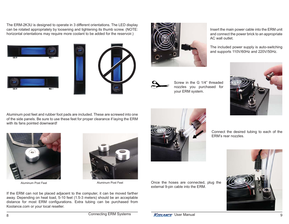 Positioning the erm, External nozzles & power cable | Koolance ERM-2K3UCU User Manual | Page 8 / 17