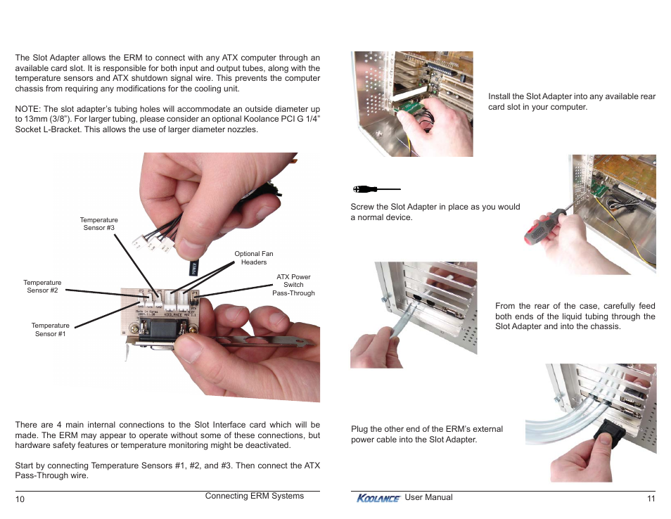 Connecting the slot adapter, Installing the slot adapter | Koolance ERM-2K3UCU User Manual | Page 9 / 17