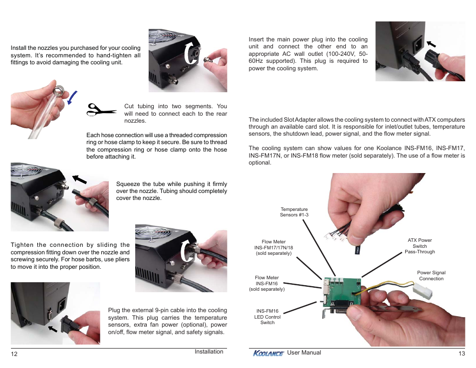 External nozzles & cables, Connecting the slot adapter | Koolance ERM-3K3UC-R User Manual | Page 10 / 18