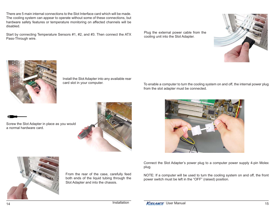 Installing the slot adapter, Power signal connection | Koolance ERM-3K3UC-R User Manual | Page 11 / 18