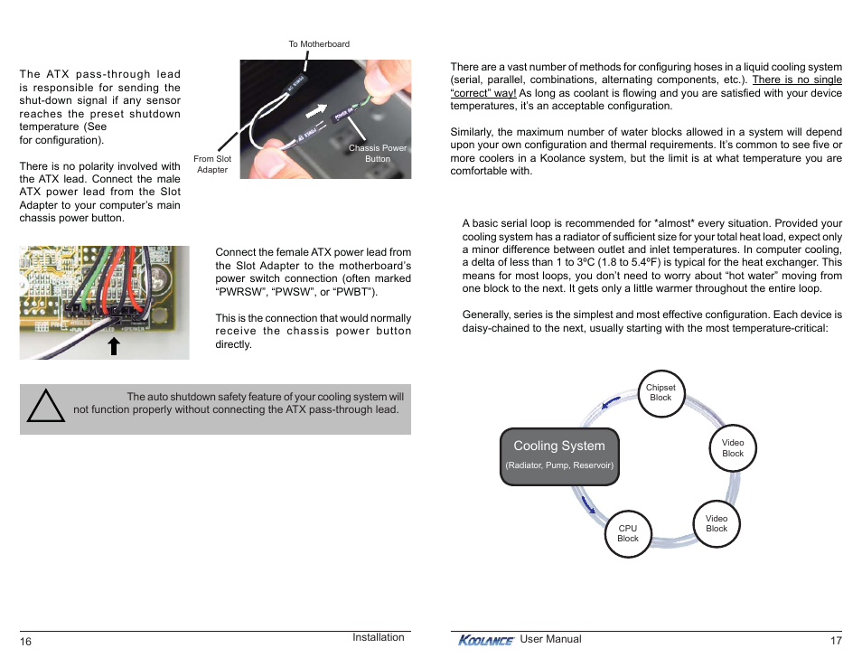 Atx pass-through lead, Cooler & tubing configuration | Koolance ERM-3K3UC-R User Manual | Page 12 / 18