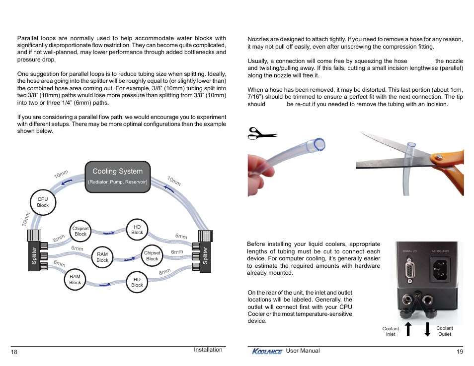 Disconnecting hoses hose lengths, Cooling system | Koolance ERM-3K3UC-R User Manual | Page 13 / 18